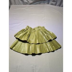 Mare Mare Anthropologie Skirt XS Mini Faux Leather Pleated Green Tiered Party